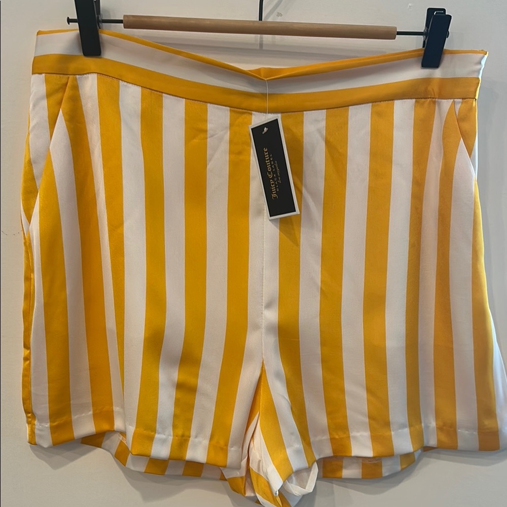 Juicy Couture High Waist Yellow and White Striped Shorts